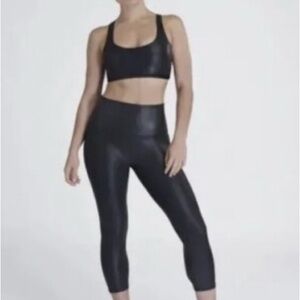 SPANX Faux Leather Cropped Leggings and Sports Bra Set Black XS